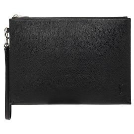 Pochette Saint Laurent YSL Logo, Second, Cuir noir, Homme, SAINT LAURENT Noir