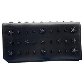JIMMY CHOO Cooper Long Wallet, Black Leather, Men's/Women's, Star Studs, fold Black