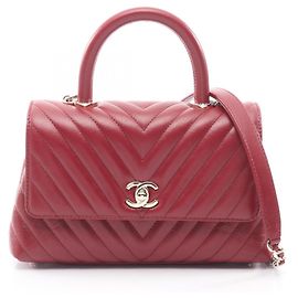 Borsa Chanel Coco Handle Flap Stitch Chevron, Pelle, Donna, Rosso () Rosso
