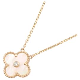 Van Cleef & Arpels Vintage Alhambra Mother-Pearl Necklace Jewelry (Pink Gold) Diamond Women's Gold Tone White Clear White