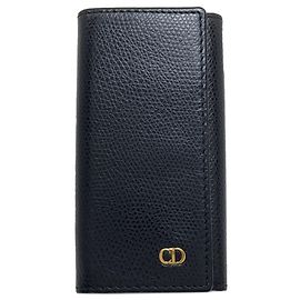Christian Dior CD Logo Leather Key Case for Women Black