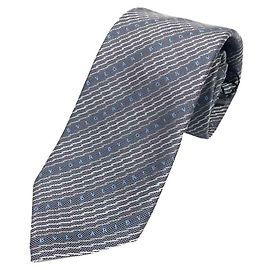 BVLGARI Bulgari Striped Sevenfold Tie, % Silk, Blue, Men's Blue