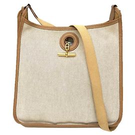 Hermès Hermes Vespa PM Shoulder Bag, Canvas x Leather, Camel Natural Camel