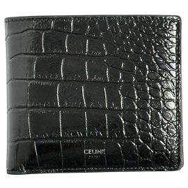 Céline Celine Men's Bifold Wallet, -fold wallet, embossed leather, black. Black
