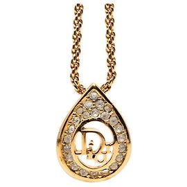 Collana Christian Dior con logo Teardrop, placcata oro e strass, da donna D'oro