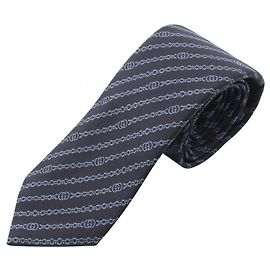Gucci Interlocking G Chain Tie, Silk, Men's, Navy, Navy blue