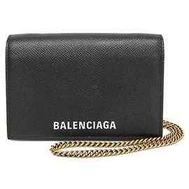 Balenciaga Women's Leather Chain/Shoulder Wallet Black Black