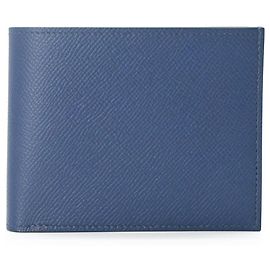 Hermès HERMES Citizen Twill Compact Silk In fold Wallet, Veau Epsom Leather, Men's, Navy Navy blue