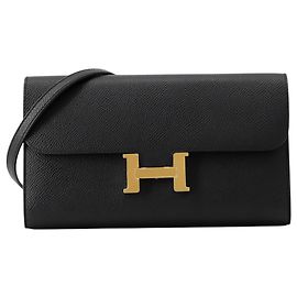 Portafoglio lungo Constance Hermès, pelle Epsom nera, U Stamp, spalla HERMES WALLET Nero