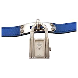 Hermès Hermes Kelly Watch, Ladies' Wristwatch, Silver , Blue Leather Strap, Quartz Padlock. Blue