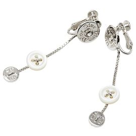 Christian Dior Dior CD Logo Button Motif Earrings, Silver Plastic Plated, Women's. Silvery