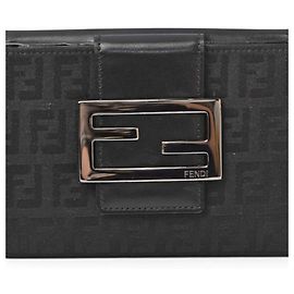 Fendi fold Wallet ZUCCA Pattern Black Black