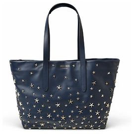 Jimmy Choo tote bag, Sofia navy, star studs, mixed design. Navy blue