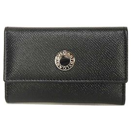 Bulgari BVLGARI Key Case Classico Holder Logo Button Grain Calf Silver Hooks Snap Metal Black Men's Black