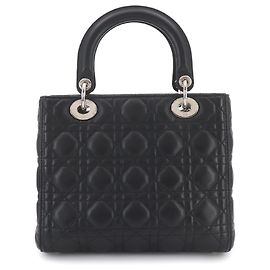 Borsa a mano/a tracolla Christian Dior Cannage Lady Medium in pelle nera Nero