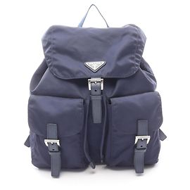 Prada backpack/handbag, nylon and Saffiano leather, women's, navy. Navy blue