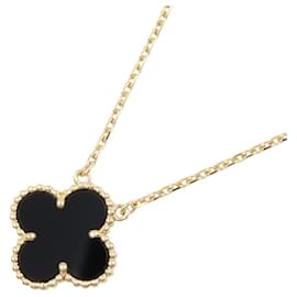 Van Cleef & Arpels Vintage Alhambra Onyx Halskette, (Gelbgold), Onyx, Damen, Gold/Schwarz Schwarz