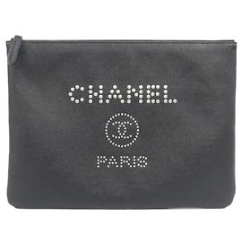 Chanel Deauville Line Handbag Pouch Black