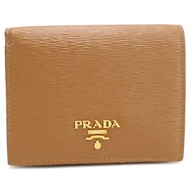 PRADA fold Wallet Vitello Move Leather Women's Brown Brown
