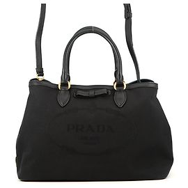 Prada handbag, jacquard canvas, , PRADA shoulder bag, black. PRADA. Black