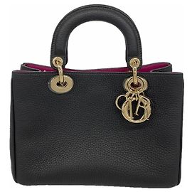 Christian Dior Diorissimo Leather Handbag, Black & Champagne, Women's Black