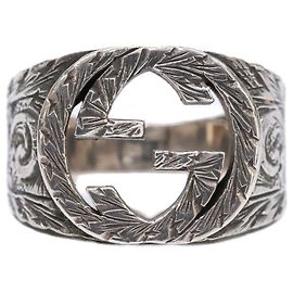 GUCCI Interlocking GG Arabesque Ring, Size , Silver, Men's Silvery