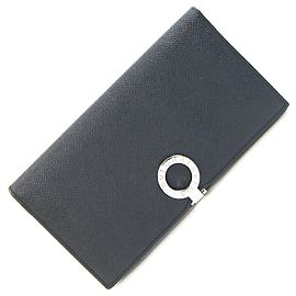 BVLGARI Bulgari Black Leather Long Wallet for Men Black