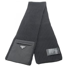 Sciarpa Prada Nyion Triangle Plate, Lana e Nylon, Uomo, Nero () Nero