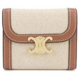 Céline CELINE Celine fold Wallet Small Flap Triomphe Women's Beige Beige