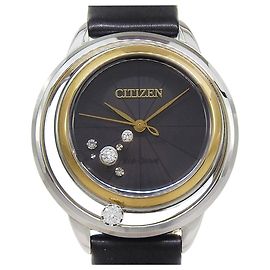 Citizens of Humanity Citizen Women's Watch, Black Dial, Hands, Diamonds, Stainless Steel, Leather Strap, Drive, Approx. Black