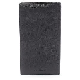 Bulgari BVLGARI Classico fold Long Wallet, Leather, Men's, Black, Black