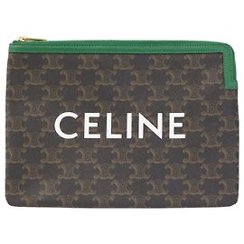 Céline Clutch Celine Triomphe Logo Print Marrom Preto Verde