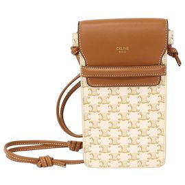 Céline Bolsa de Ombro Pochette Mobile Triomphe Celine Marrom Branco