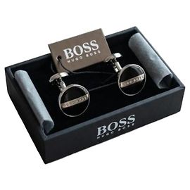 HUGO BOSS Gemelli in metallo nero e oro Nero D'oro