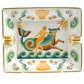 Hermès Naide Change Bandeja de Porcelana Mosaico Marrom Branco Azul Dourado Outro Verde Laranja