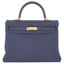 Hermès Hermes Kelly 35 Handbag in Blue Navy Togo Leather Blue Navy blue