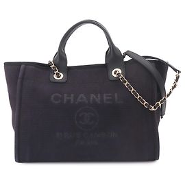 Chanel Deauville Small Tote Handbag Navy blue