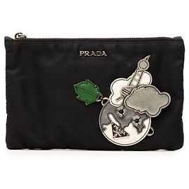 Sac pochette patchwork avec logo triangle Prada Noir Multicolore