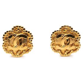 Brincos de clip vintage Chanel Coco Mark Motif Flor Dourado