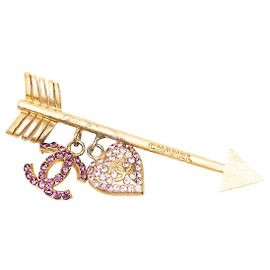 Épingle Broche Chanel Gold CC Plaquée Or Strass Flèche Cœur Doré Autre