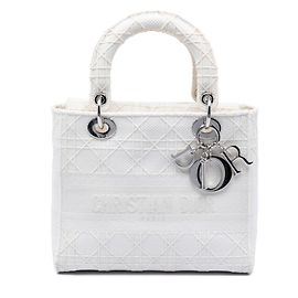 Dior Cannage Lady D Lite en toile blanc, taille Medium Blanc