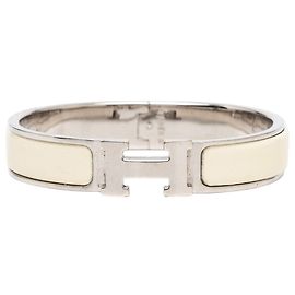 Pulseira Hermès Clic Clac H em esmalte branco estreito PM Branco Cru