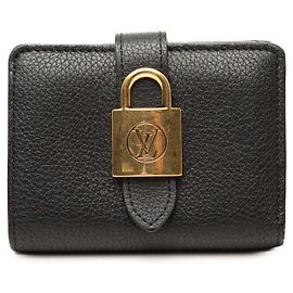 Louis Vuitton Black Leather Low Key Compact Wallet Black