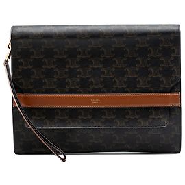 Céline Pochette com aba e alça de pulso Celine Brown Triomphe em canvas revestido Marrom Castanho escuro