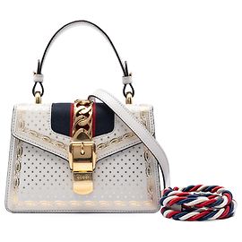 Bolso Sylvie de piel de becerro blanco con estampado Web Star Gucci Blanco
