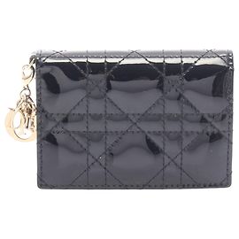 Dior Black Patent Cannage Card Holder Black