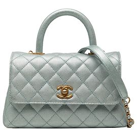 Sac Chanel Blue Mini Metallic Caviar Coco Top Handle Bleu Bleu clair