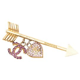 Spilla Chanel Coco Mark Heart Arrow Motif Rosa D'oro Porpora