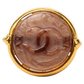 Chanel Coco Mark Vintage Logo Ring Braun Golden