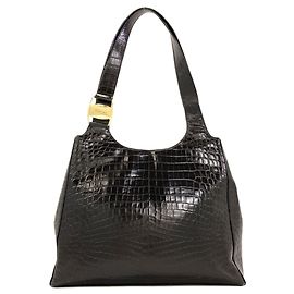 Salvatore Ferragamo Embossed Leather Tote Bag Black